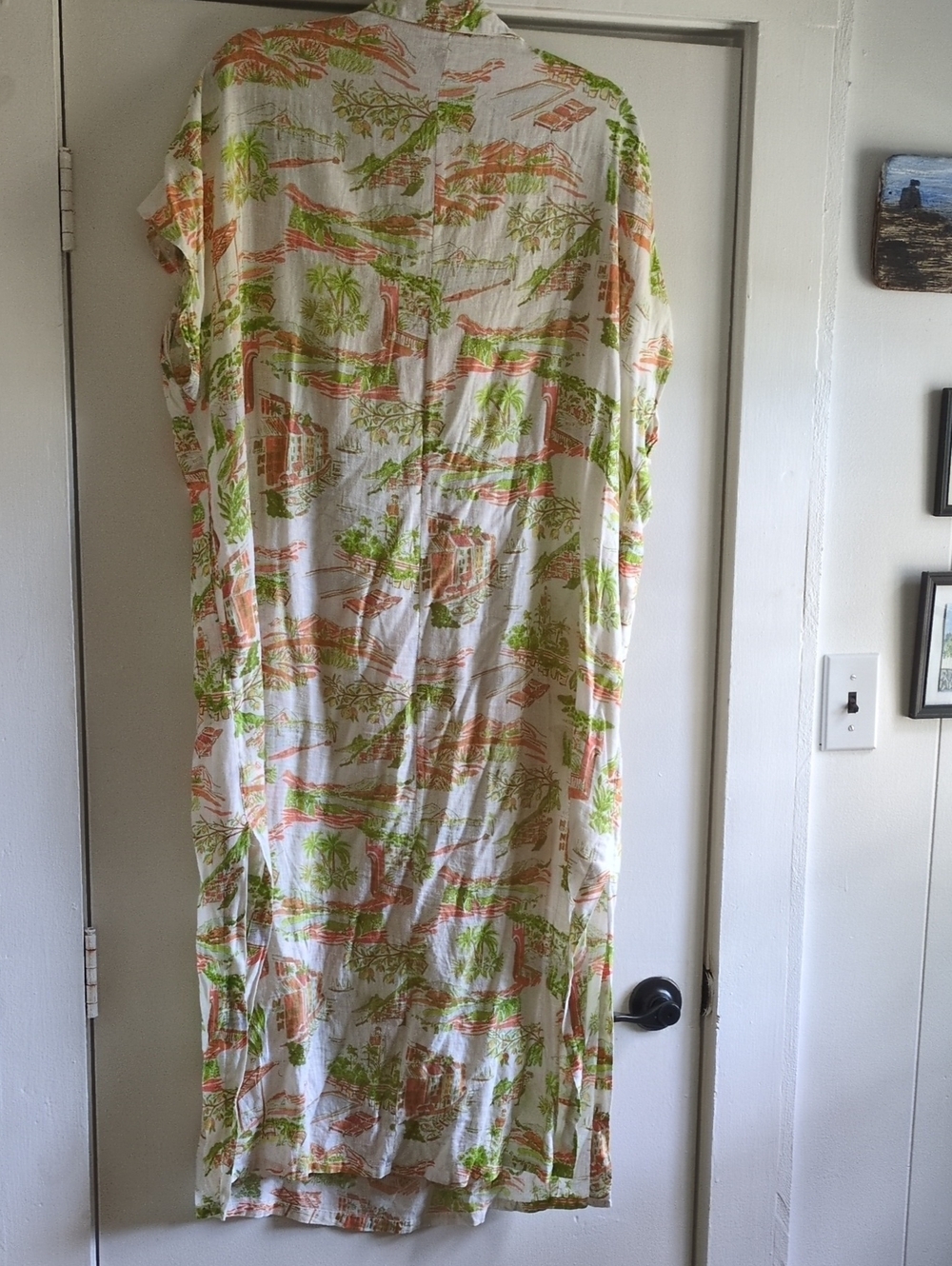 Cynthia Rowley White Maxi Dress/Cover-Up with Green & Orange Vint Tropical Print - Picture 3 of 6
